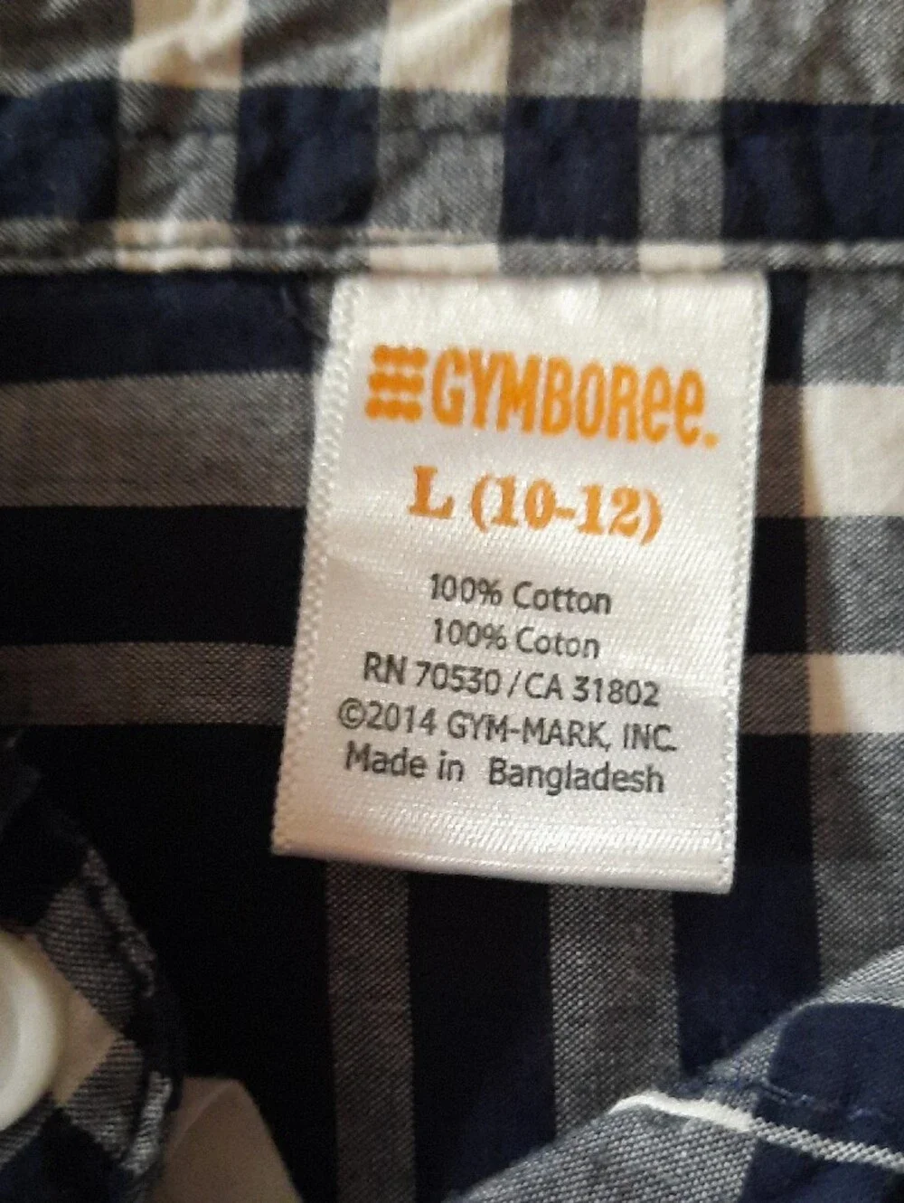 L 10 - 12 Gymboree Navy and White Plaid Button-Down Shirt Cotyon Vintage 2014